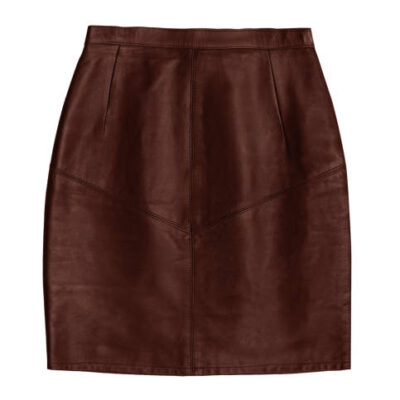 Brown leather pencil skirt, isolated on white background