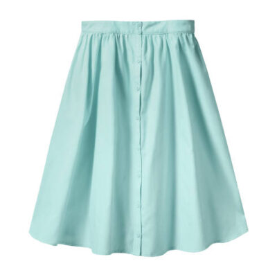 Turquoise light summer skirt with buttons isolated on white
