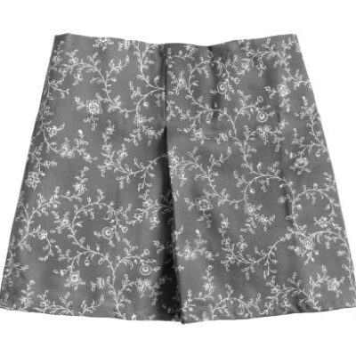 Cotton grey printed flared mini skirt on white background