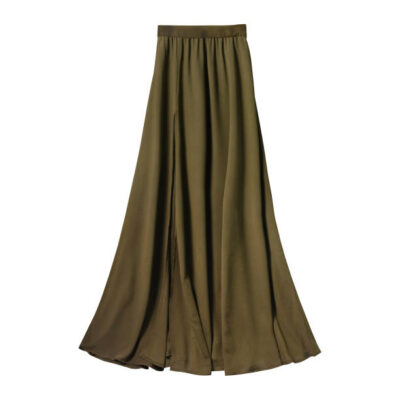 Khaki airy subtle long elegant maxi skirt isolated white